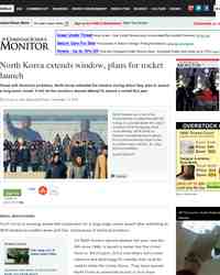 North Korea extends window plans for rocket launch: Christian Science Monitor